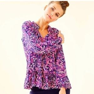 Lilly Pulitzer XL Savanna Top Bright Navy Swing Of Things